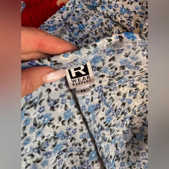 90s Vintage Baby Blue Floral Spaghetti Strap Sundress Sz M - Picture 4 of 9